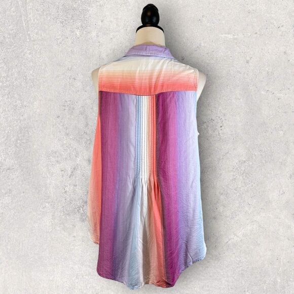 Terra & Sky Striped Button Down Sleeveless Shirt Purple Blue Pink, Size 0X 14W - Picture 7 of 10